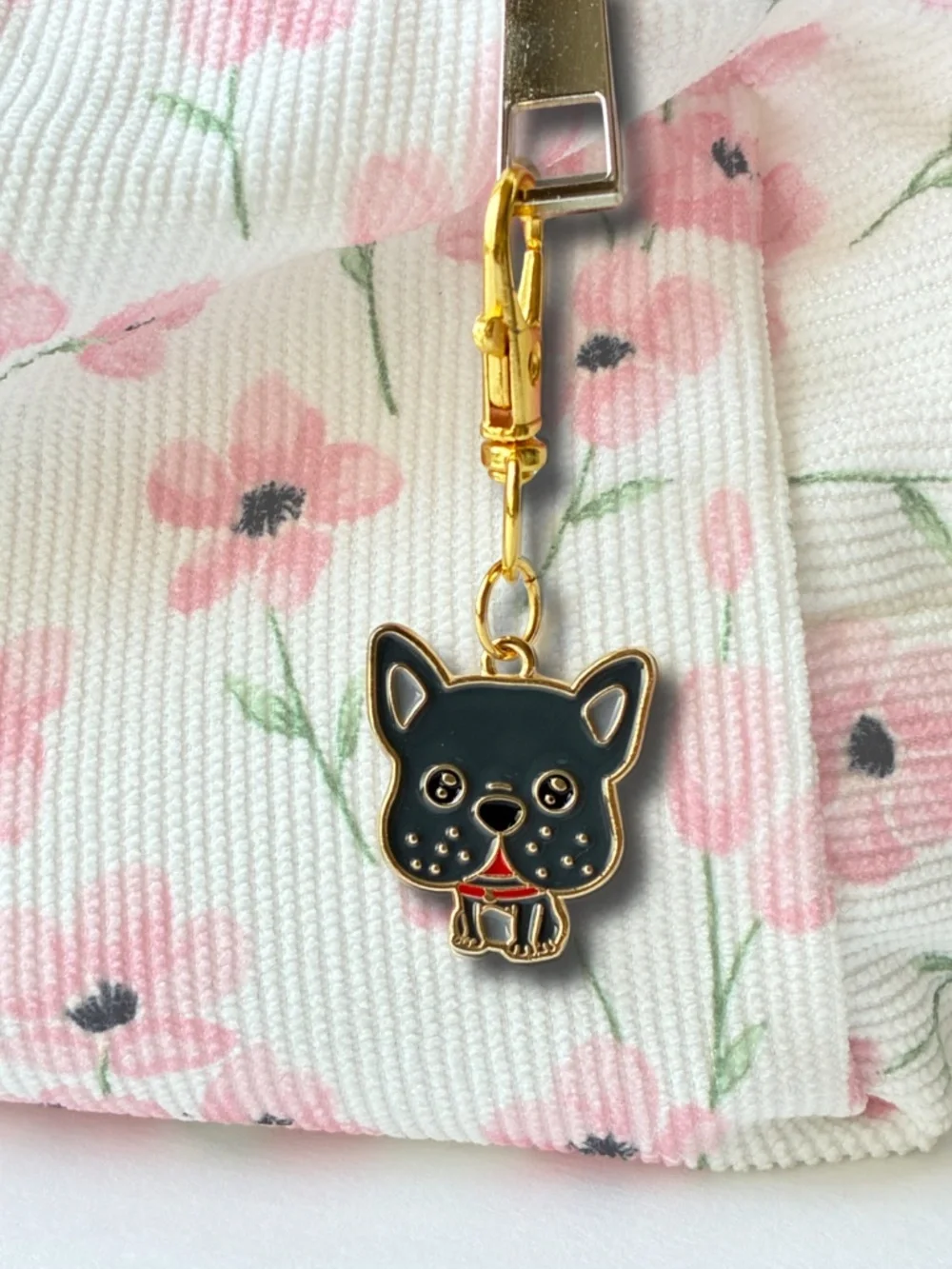 2 Keychain Charms | Cute Dog Enamel | Gold Metal Swivel Clasp Key Rings.
